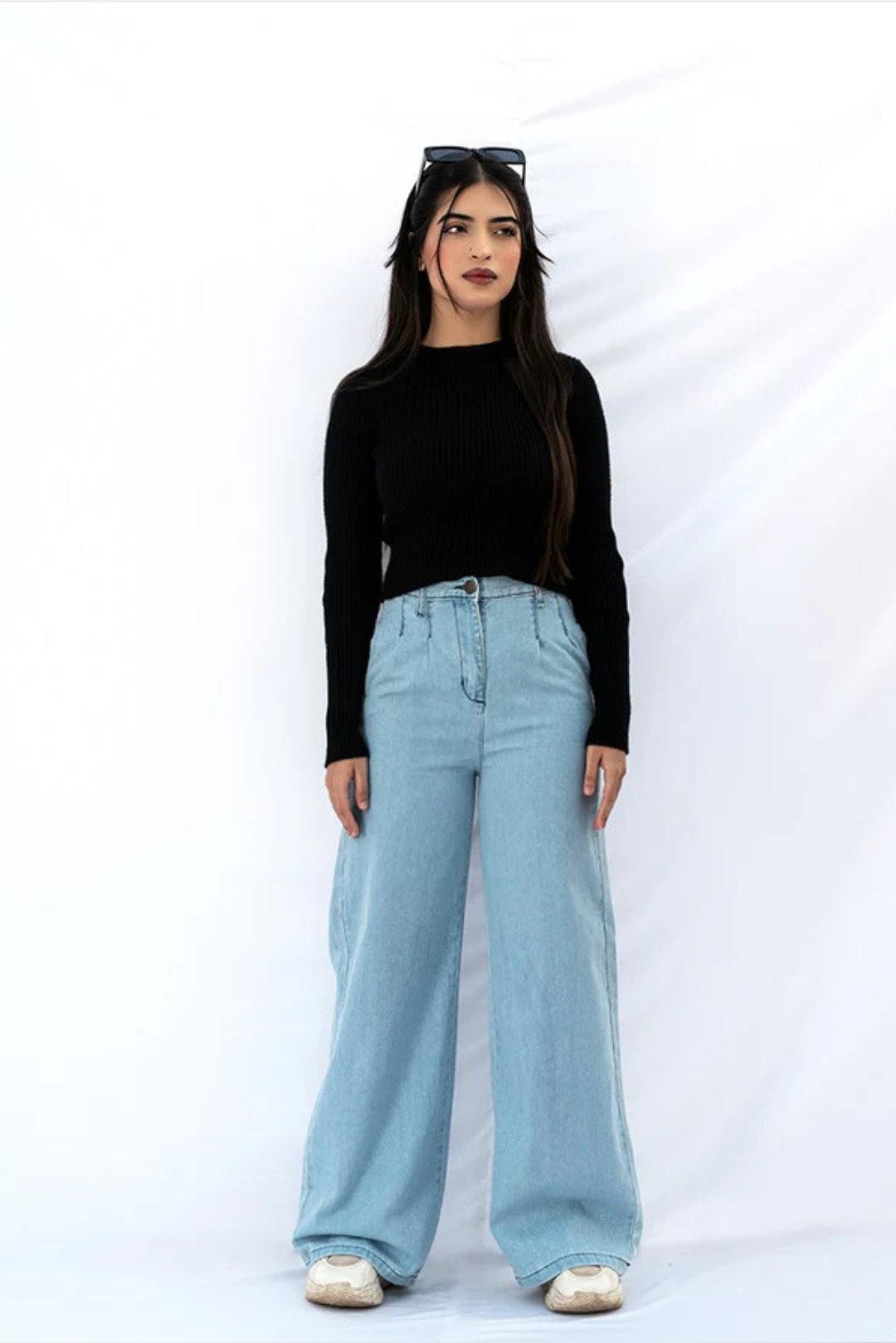 High Waist Wide Leg Jeans (Ice Blue)