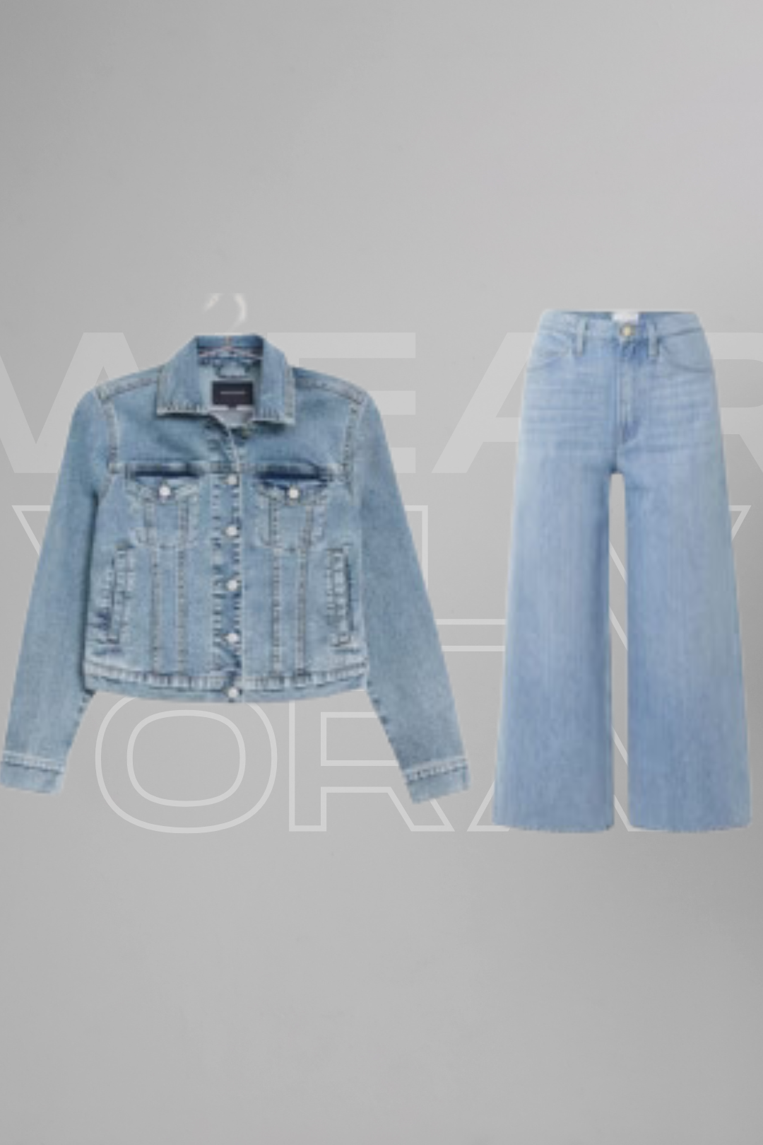 Ice Blue Denim Jacket & Wide-Leg Jeans Set