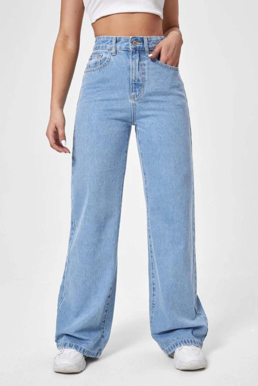 High Waist Wide Leg Jeans (Ice Blue)