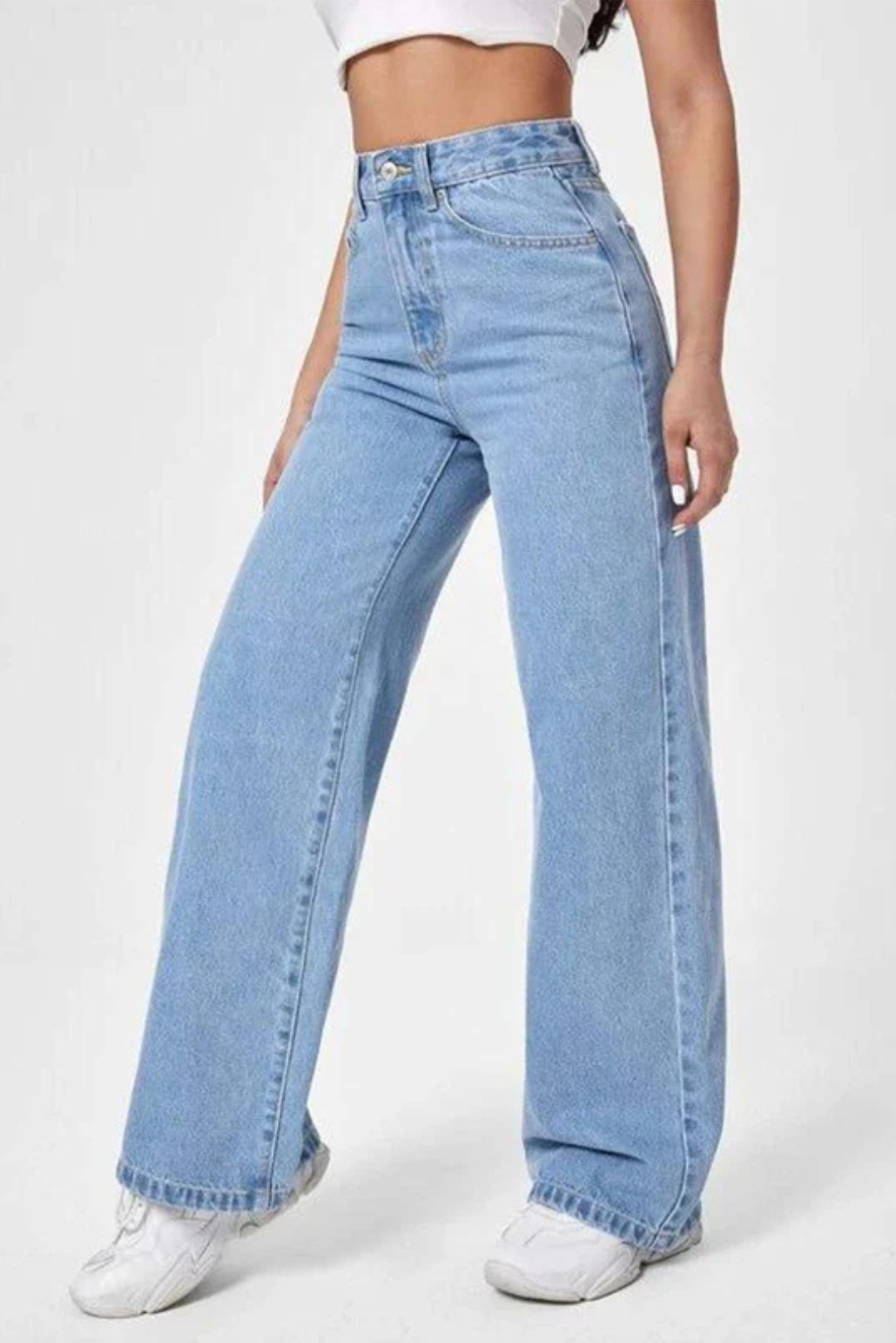 High Waist Wide Leg Jeans (Ice Blue)