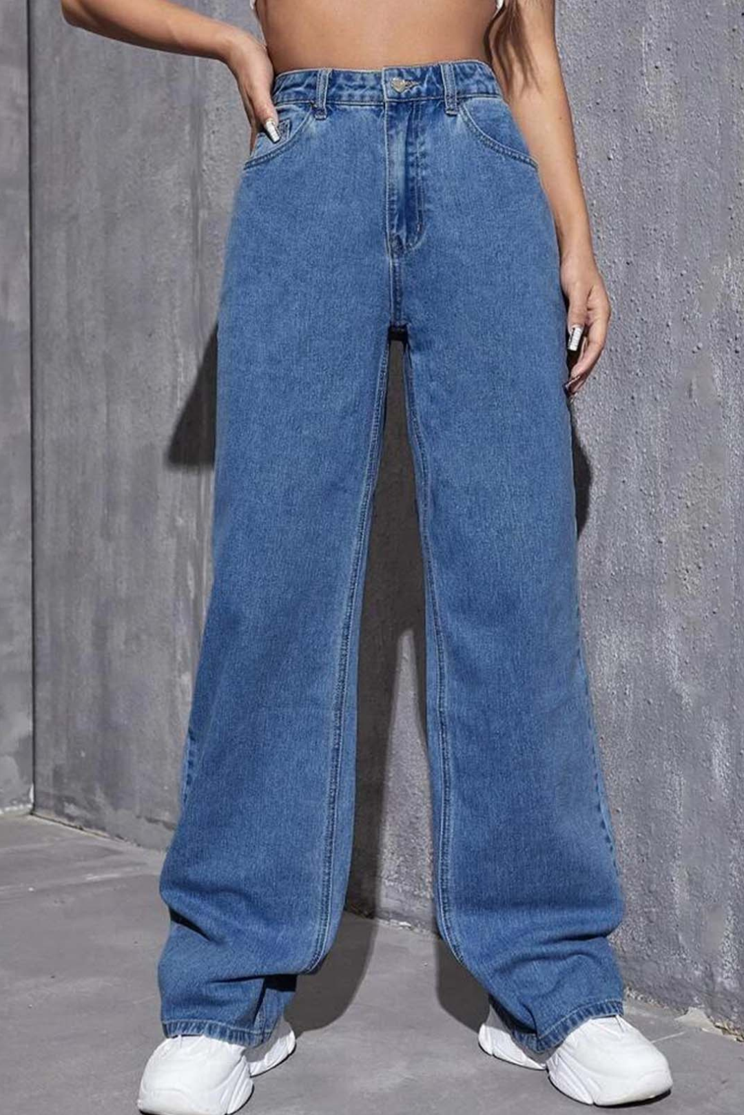 High Waist Wide Leg Jeans (Mid Blue)