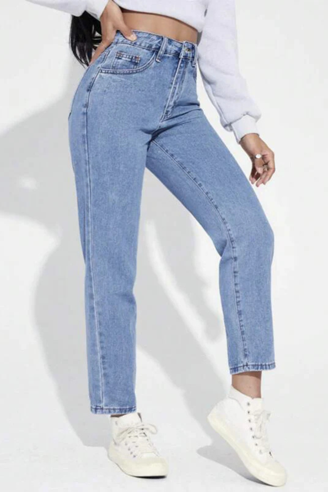 Ice Blue High Waist Mom Fit Jeans