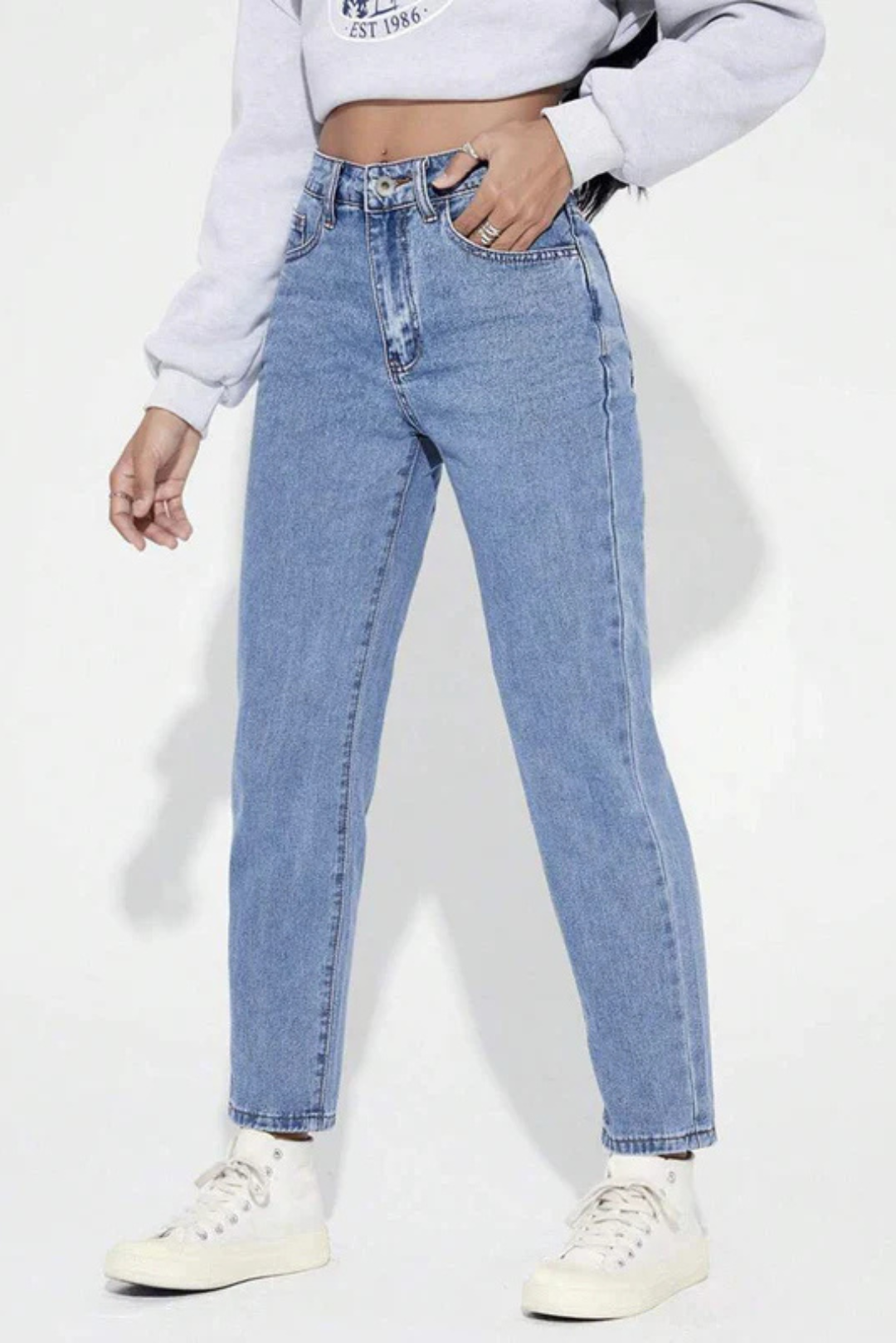 Ice Blue High Waist Mom Fit Jeans