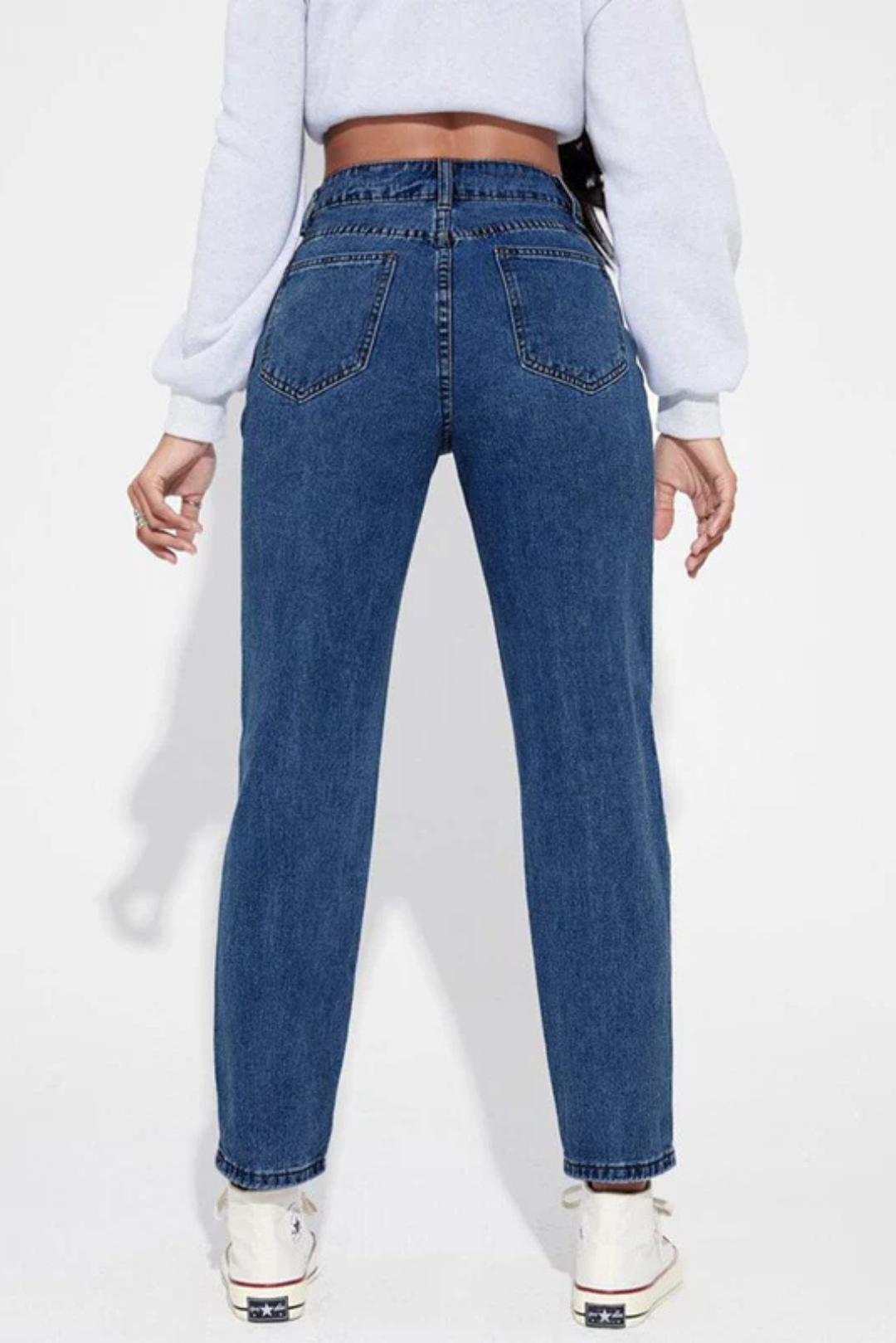 Mid Blue High Waist Mom Fit Jeans