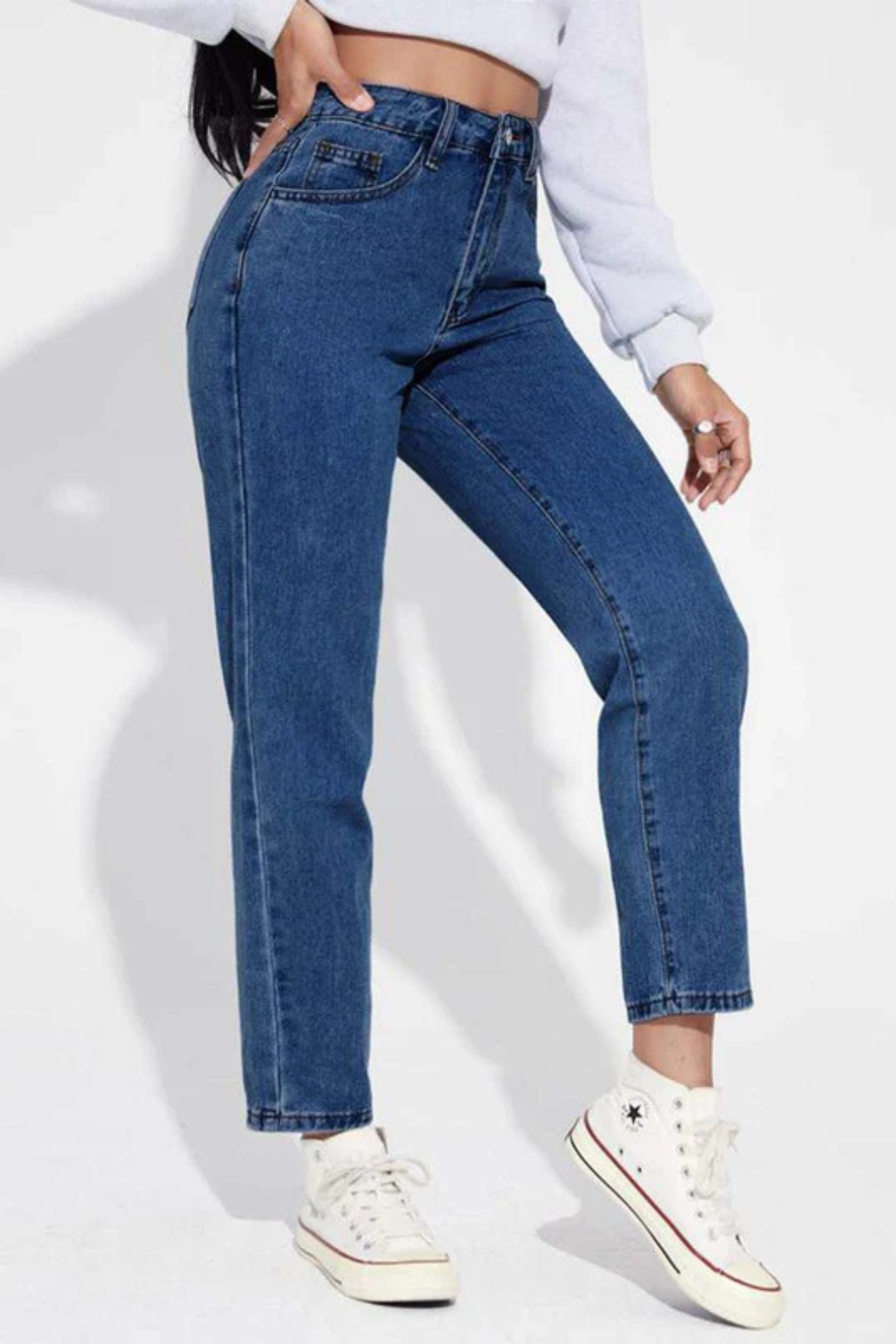 Mid Blue High Waist Mom Fit Jeans