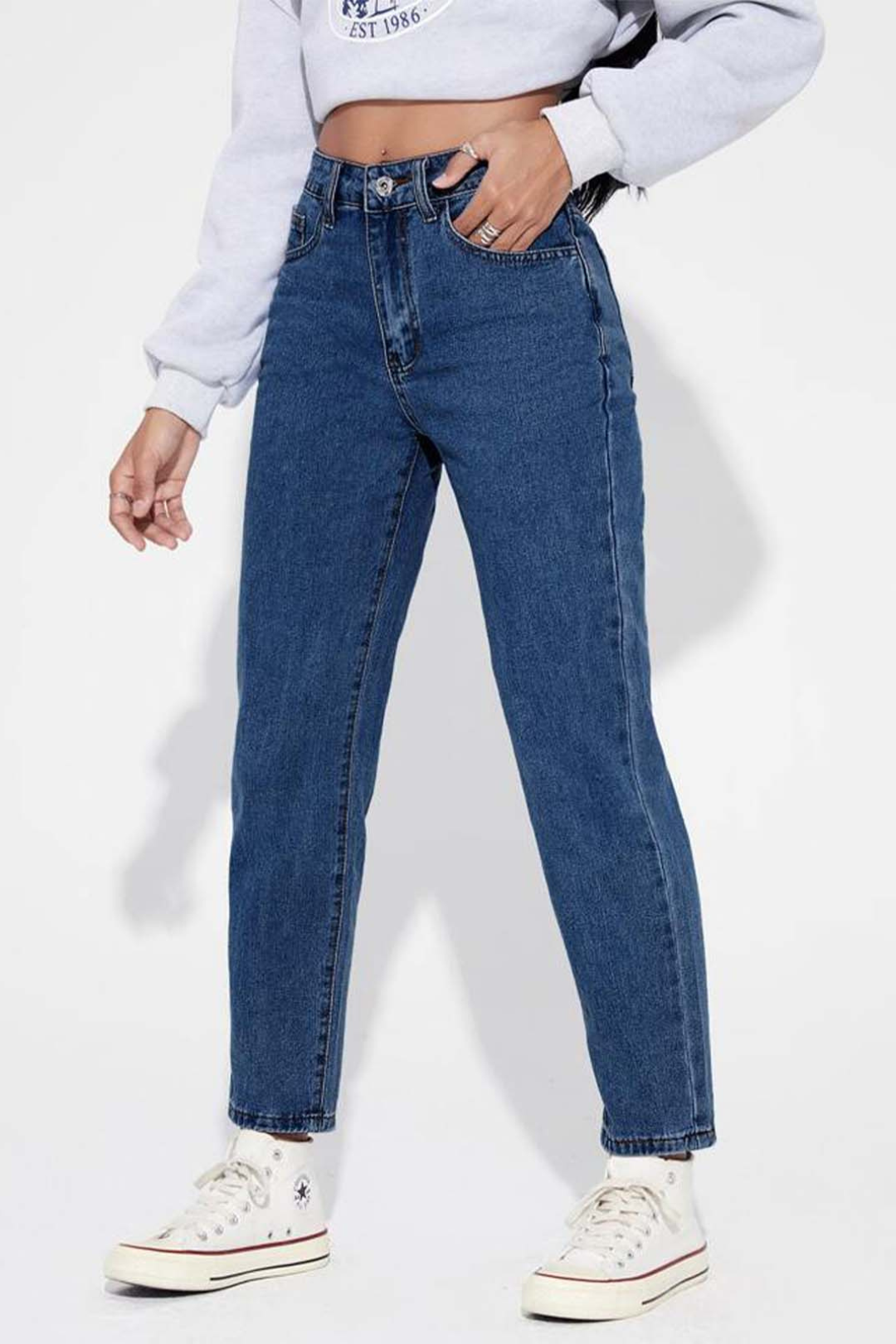 Mid Blue High Waist Mom Fit Jeans