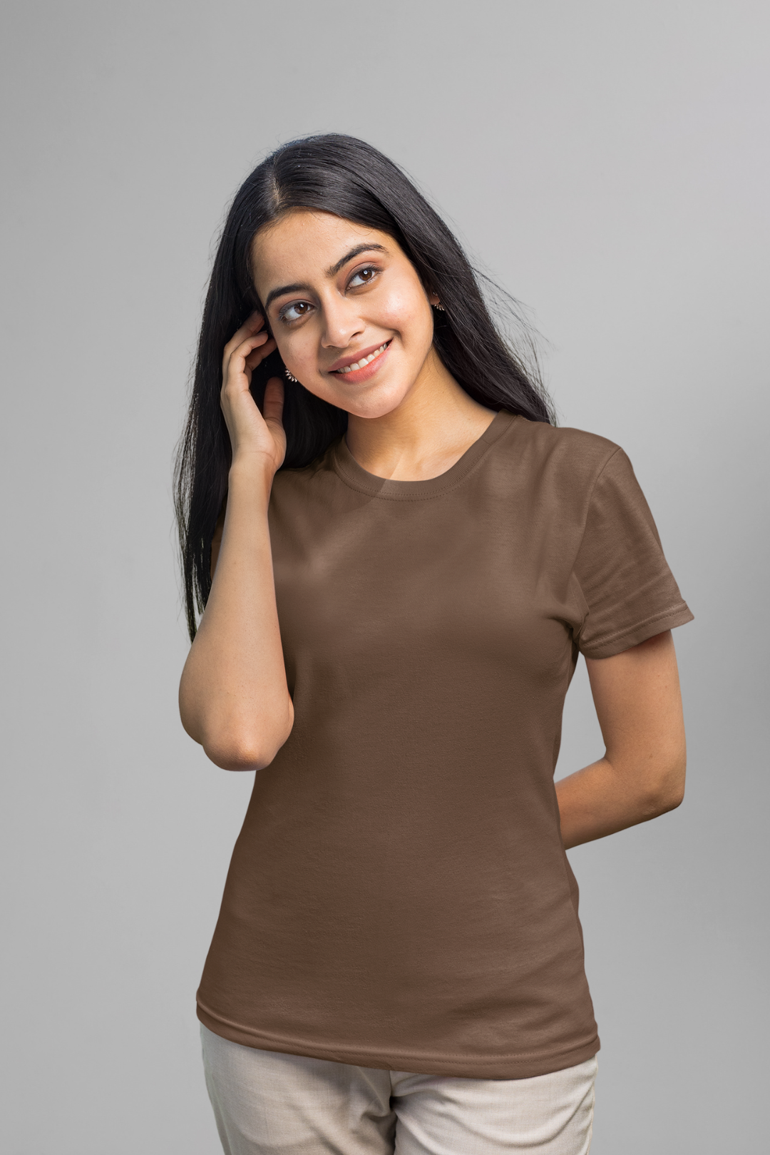 Plain Brown Basic T-shirt 01