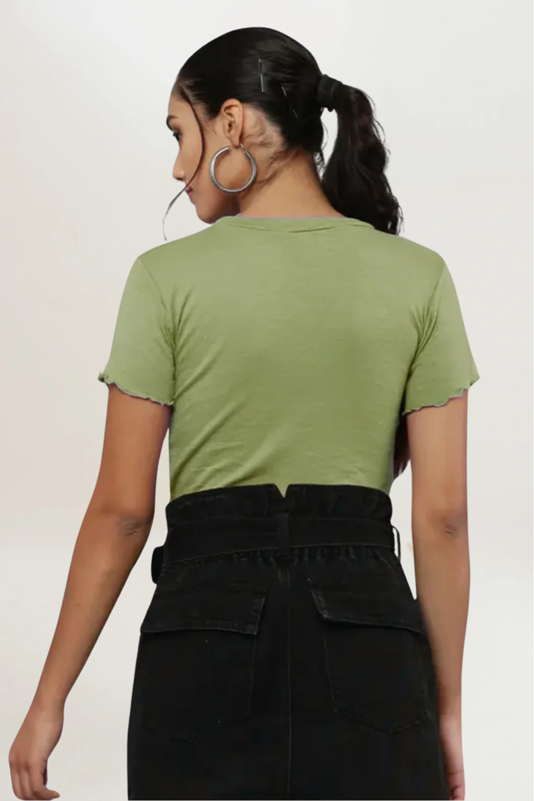 Olive Green Rib Knit Heart Cut-Out Top