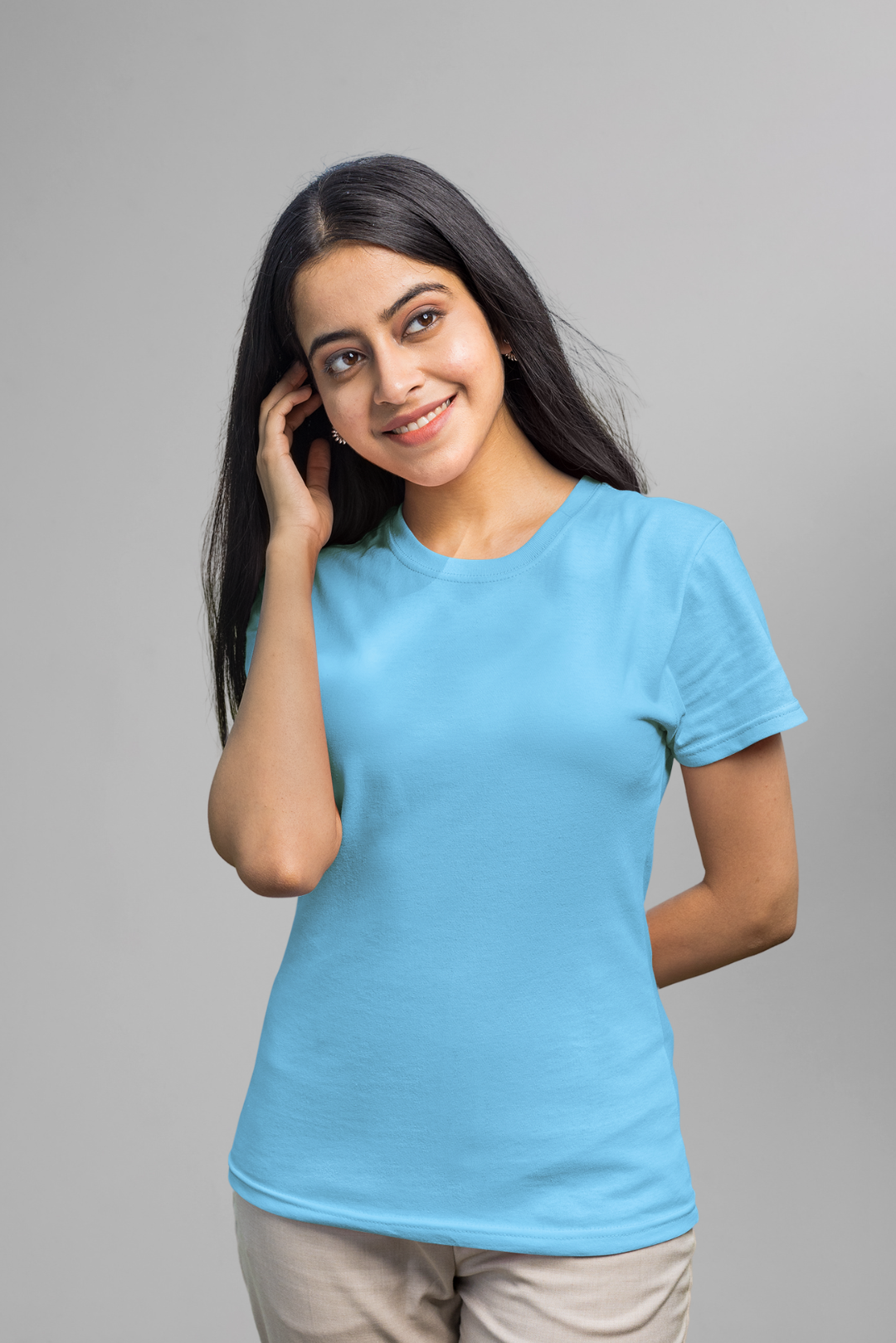 Plain Sky Blue Basic T-shirt 03