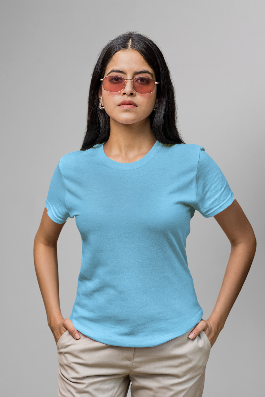 Plain Sky Blue Basic T-shirt 03