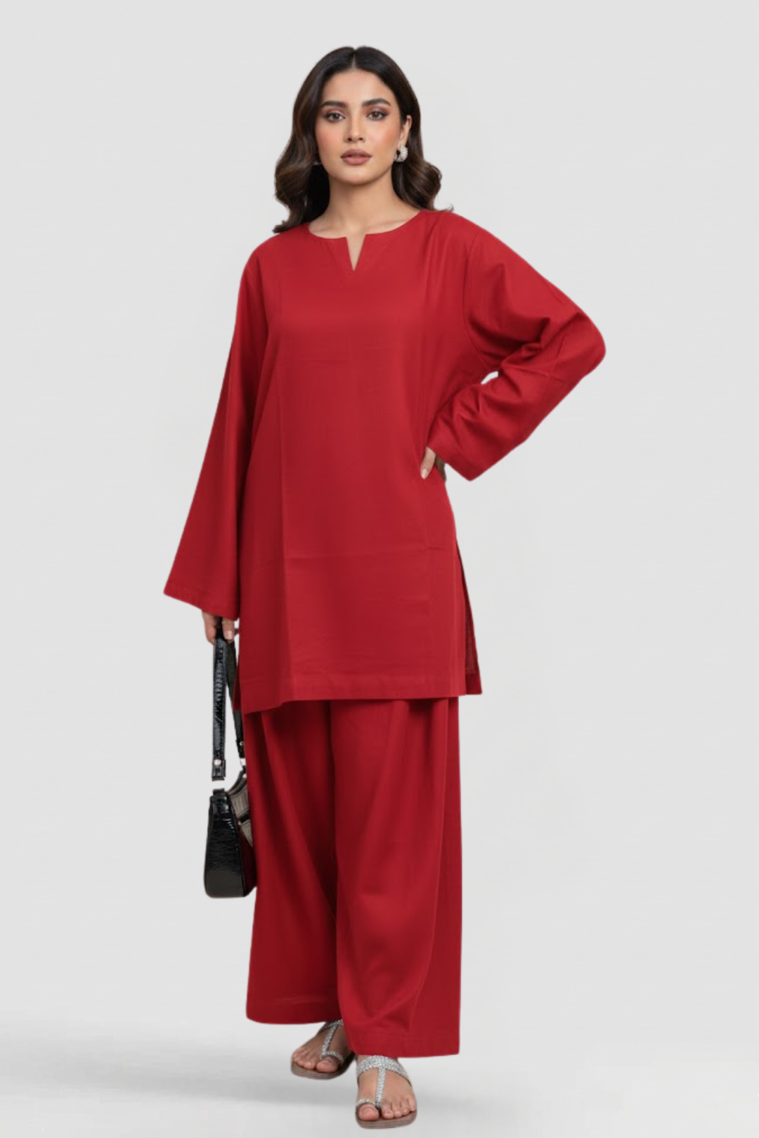 CHERRY RED KAMEEZ & FARSHI SHALWAR CO-ORD SET