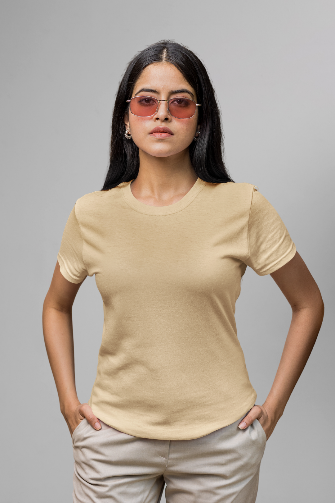 Plain Beige Basic T-shirt 08