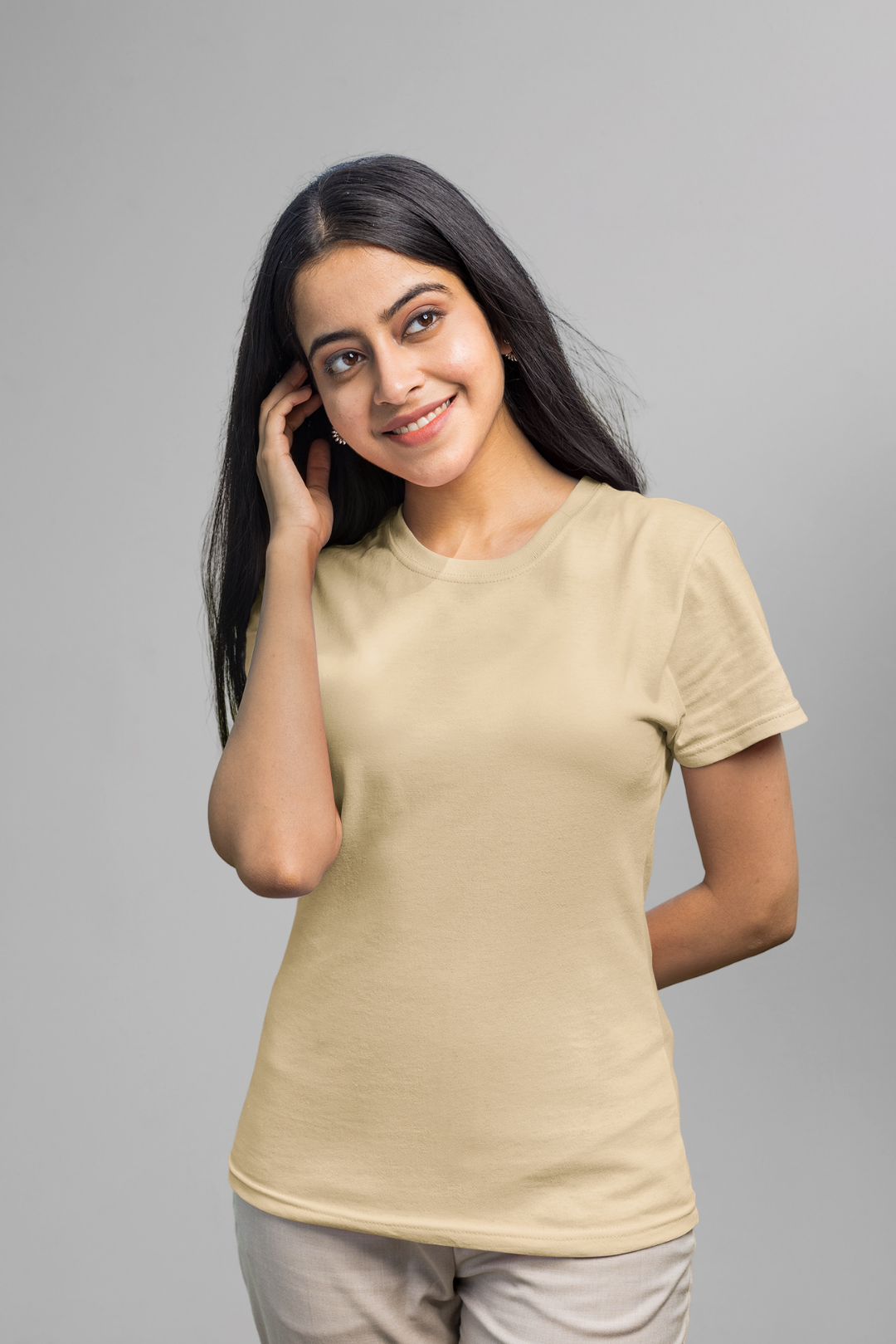 Plain Beige Basic T-shirt 08