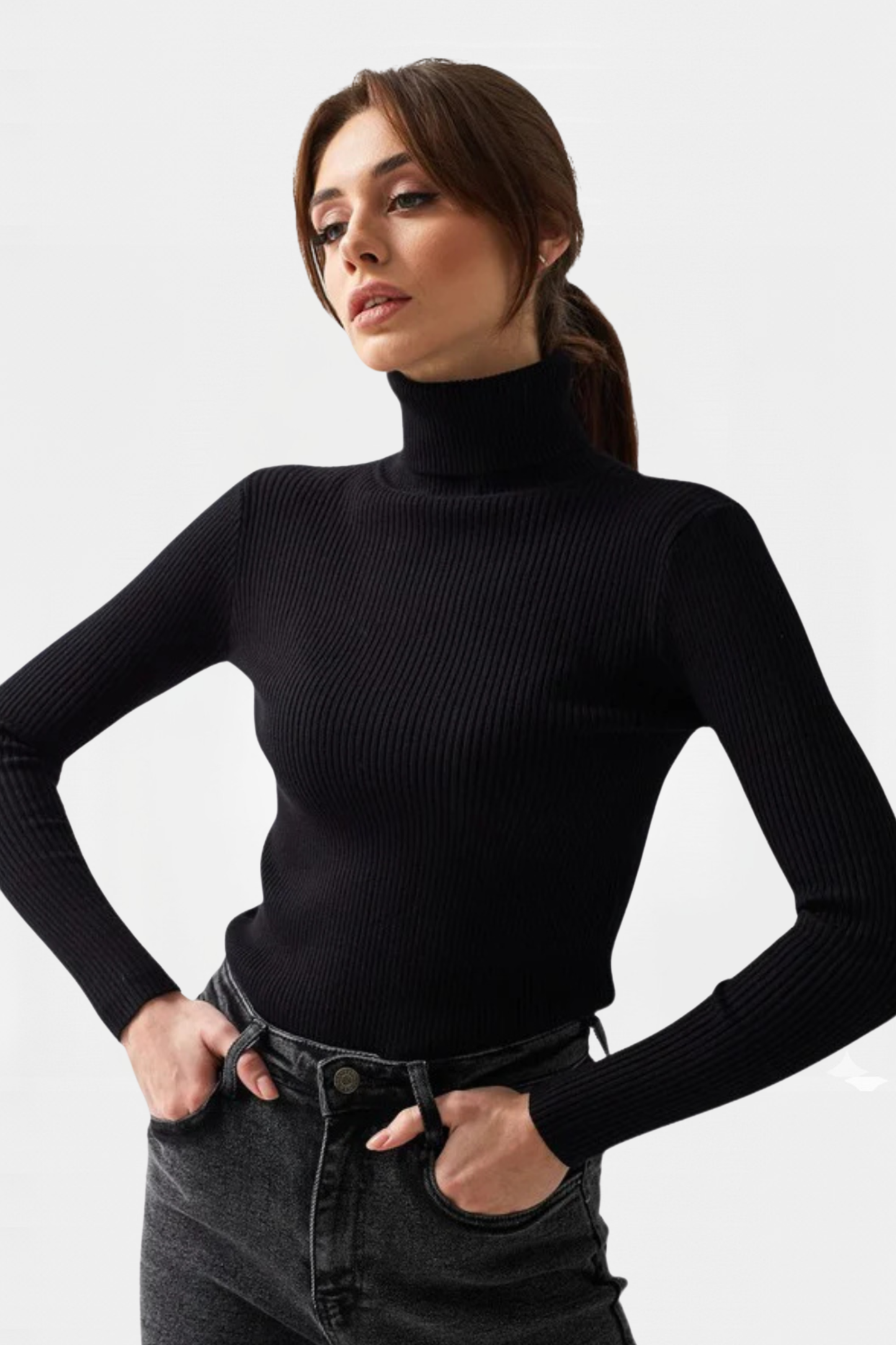 Black Rib Knit Turtleneck