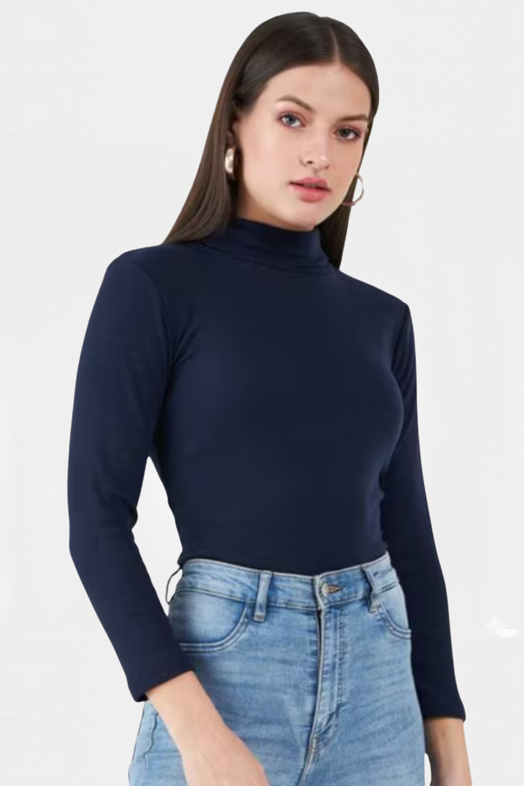 Navy Blue Rib Knit Turtleneck