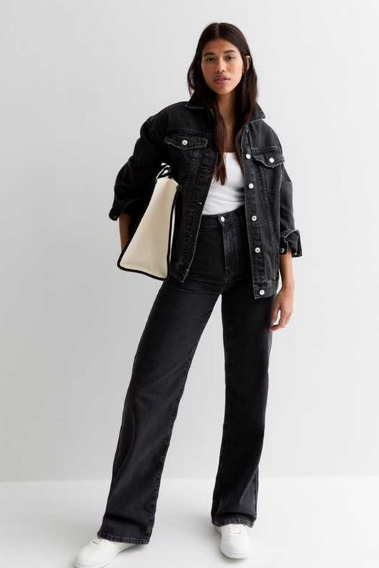 High Waist Wide Leg Jeans (Black)