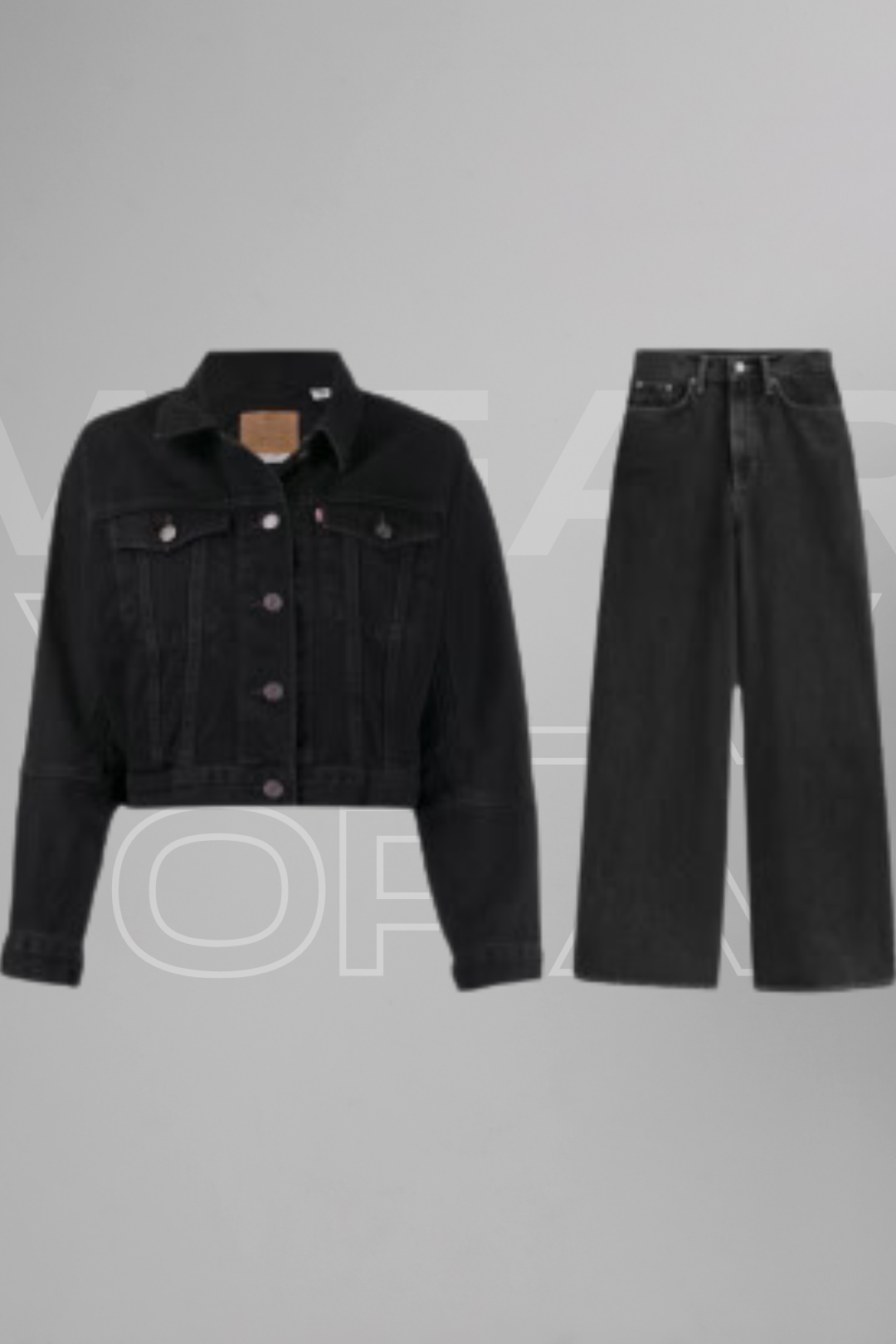 Black  Denim Jacket & Wide-Leg Jeans Set