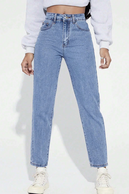 Ice Blue High Waist Mom Fit Jeans