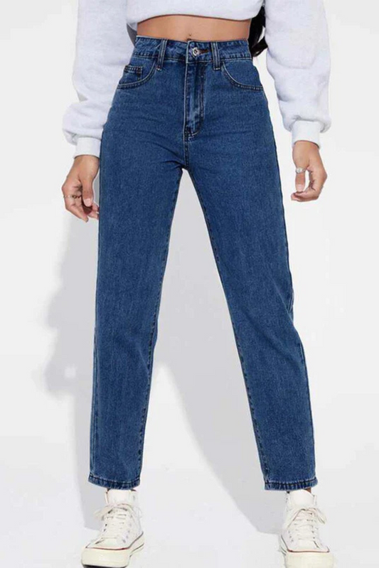 Mid Blue High Waist Mom Fit Jeans