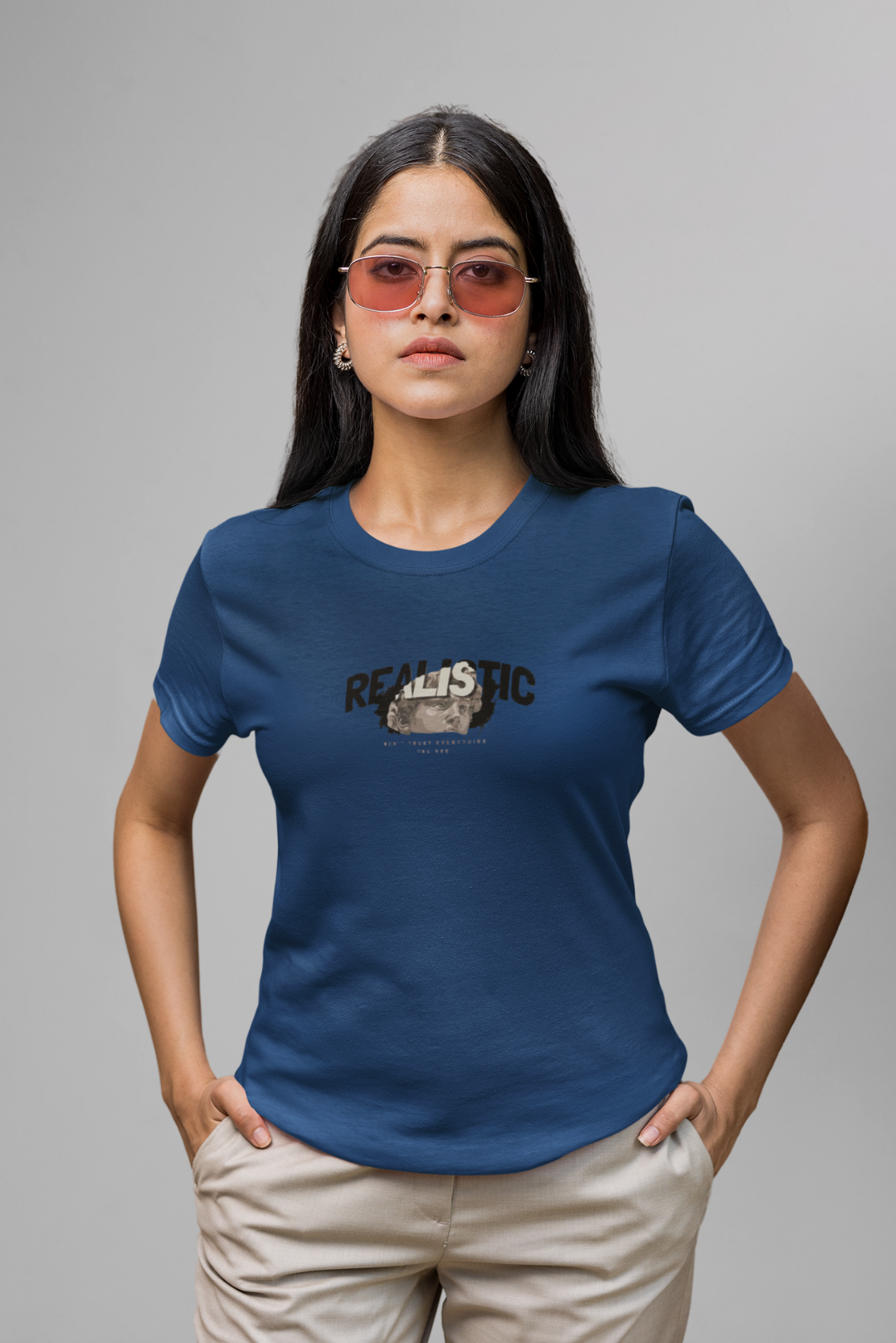 Graphic Navy Blue Basic T-shirt 011