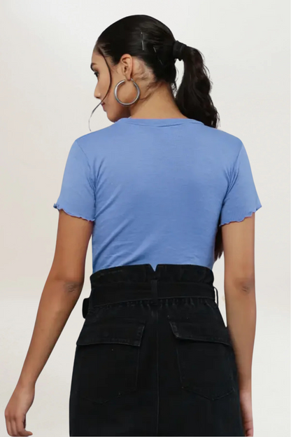 Petrol Blue Rib Knit Heart Cut-Out Top