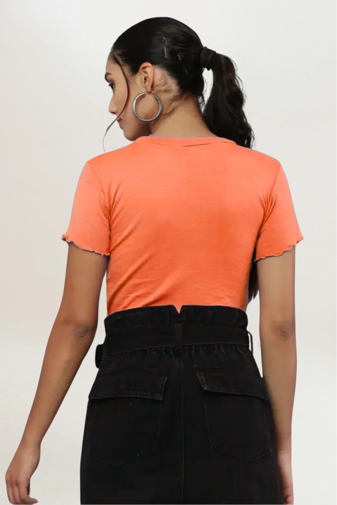 Peach Rib Knit Heart Cut-Out Top