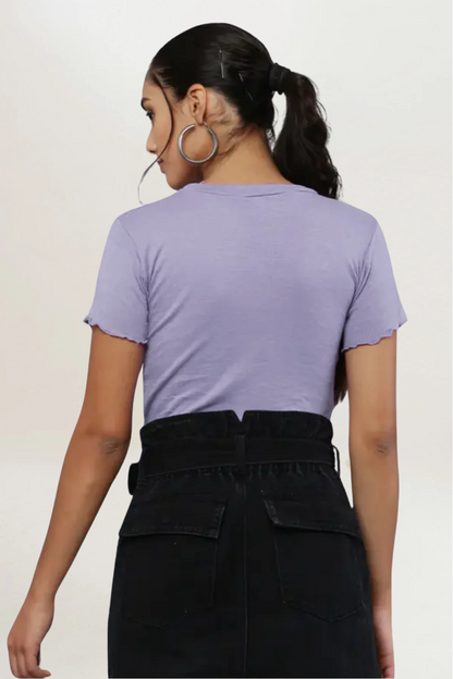 Lavender Rib Knit Heart Cut-Out Top