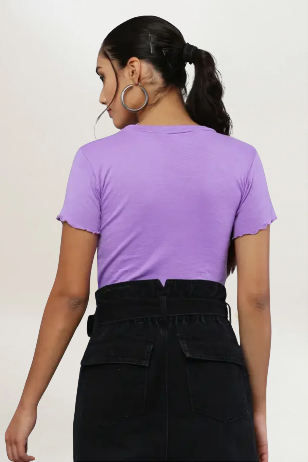 Lilac Rib Knit Heart Cut-Out Top