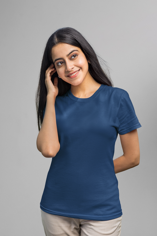 Plain  Navy Blue Basic T-shirt 04