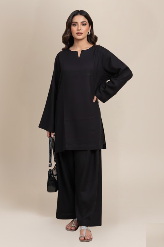 BLACK KAMEEZ & FARSHI SHALWAR CO-ORD SET