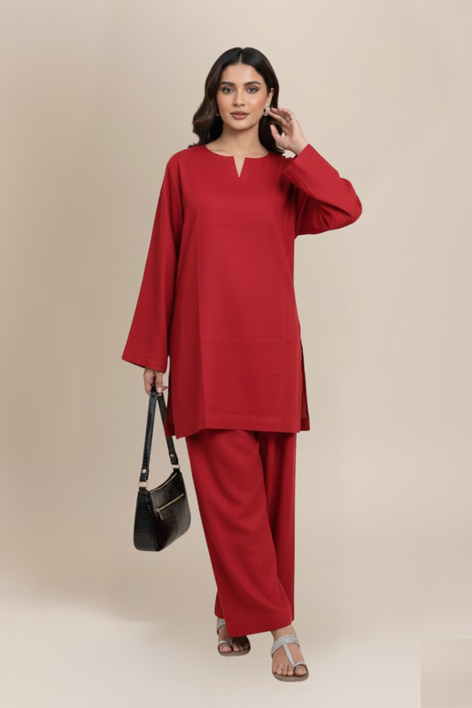 CHERRY RED KAMEEZ & FARSHI SHALWAR CO-ORD SET