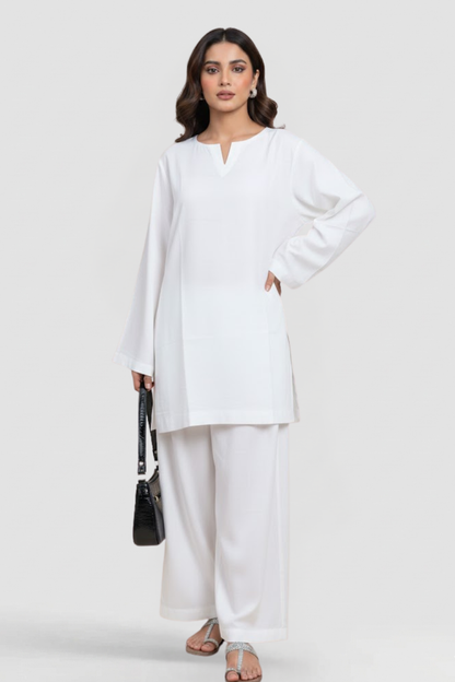 WHITE KAMEEZ & FARSHI SHALWAR CO-ORD SET