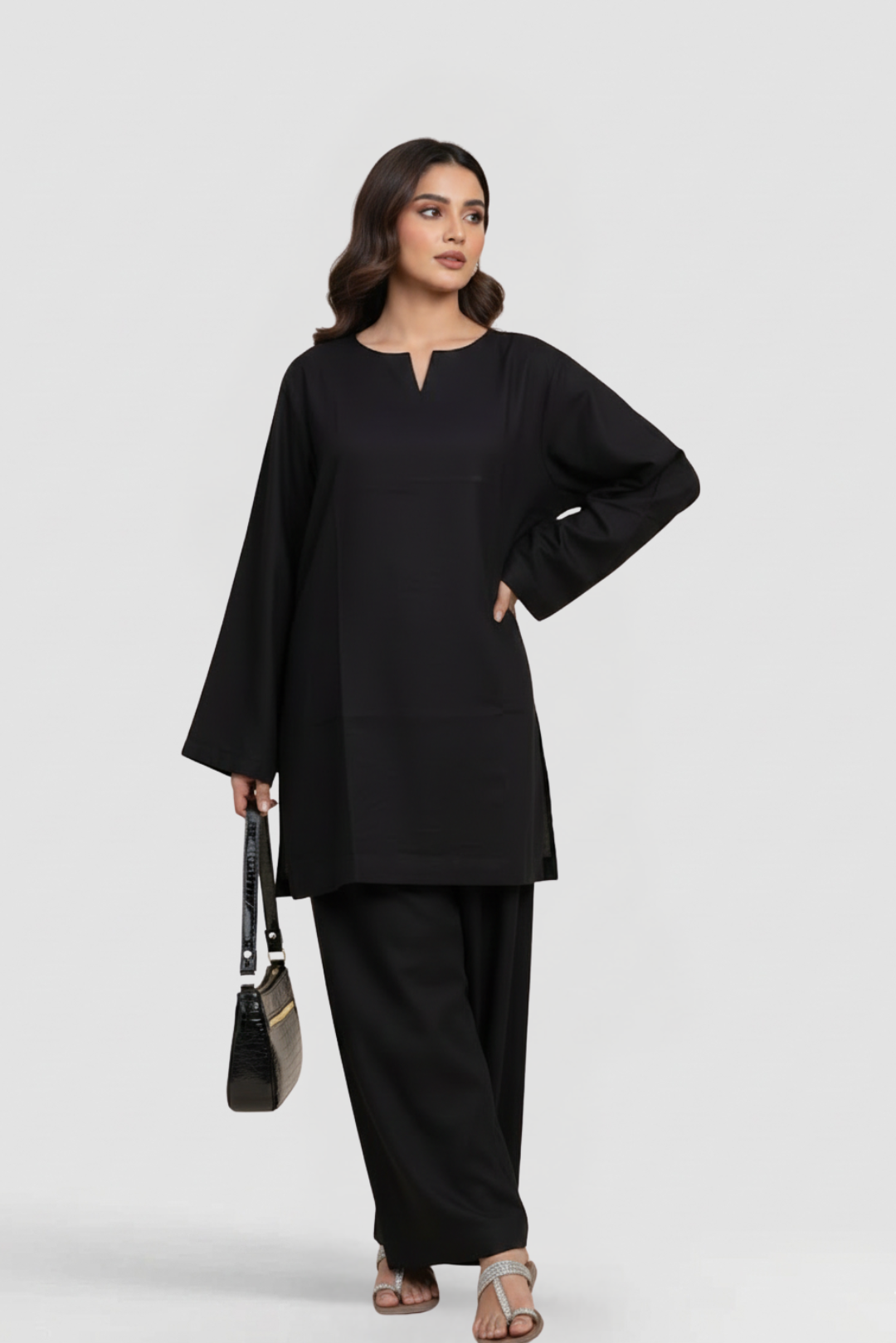 BLACK KAMEEZ & FARSHI SHALWAR CO-ORD SET