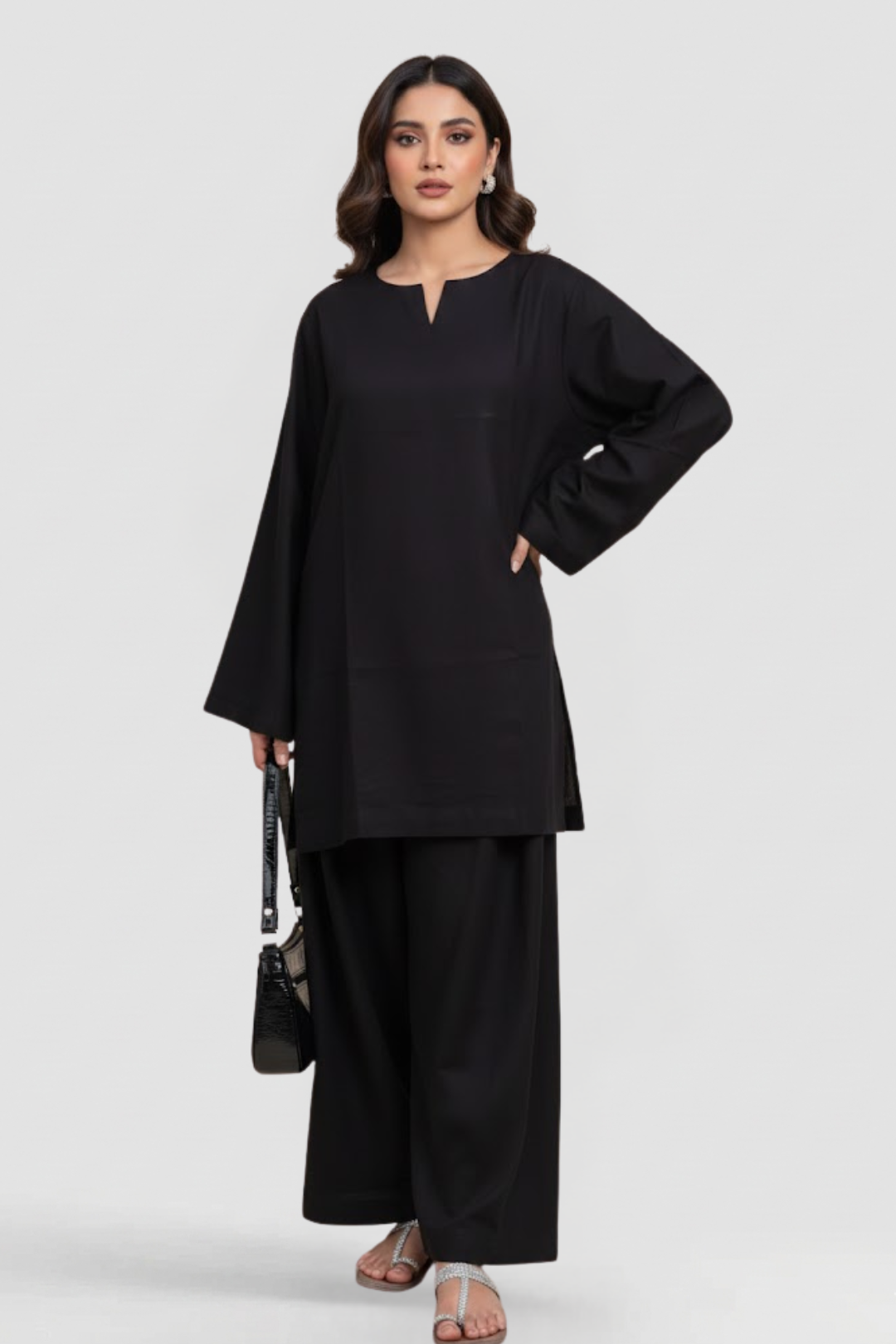 BLACK KAMEEZ & FARSHI SHALWAR CO-ORD SET