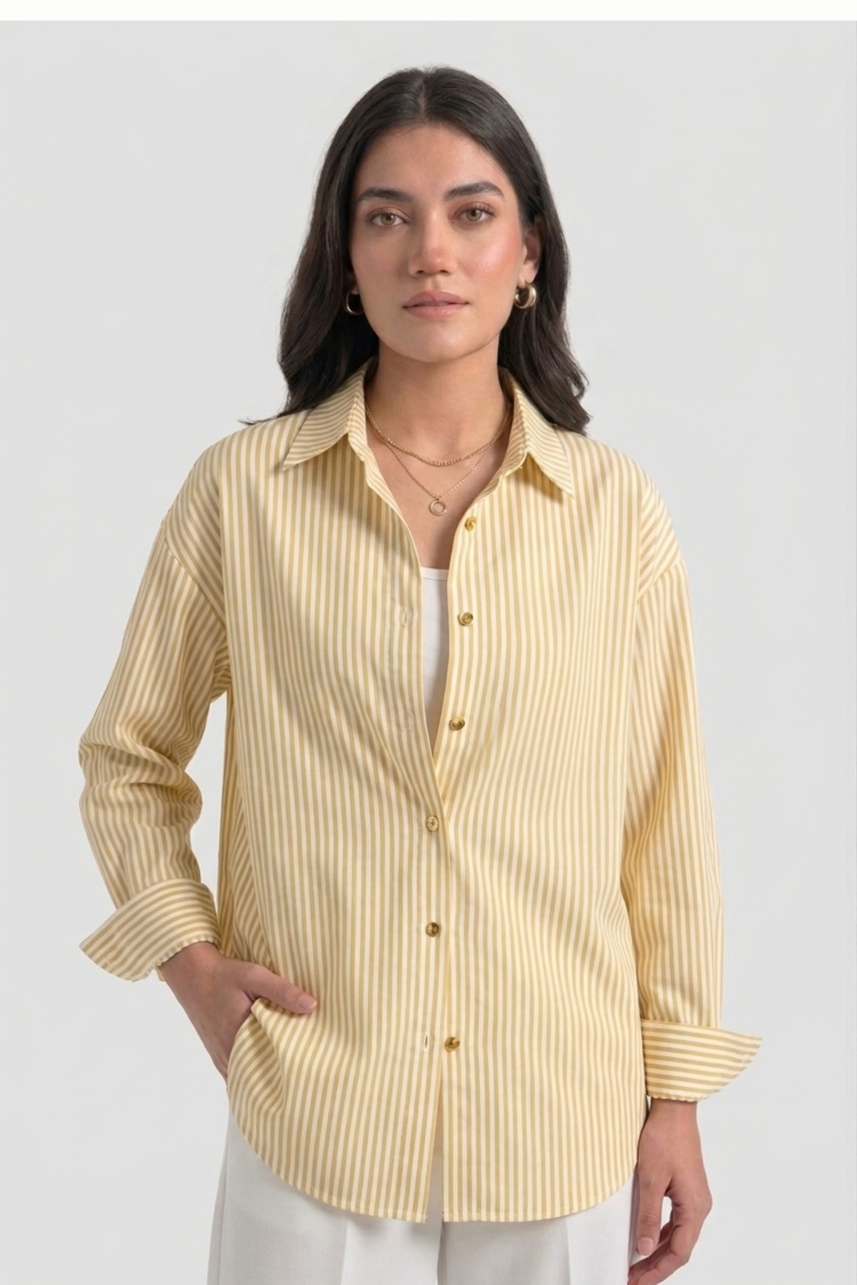 Butter Yellow Stripes Button-Down Shirt
