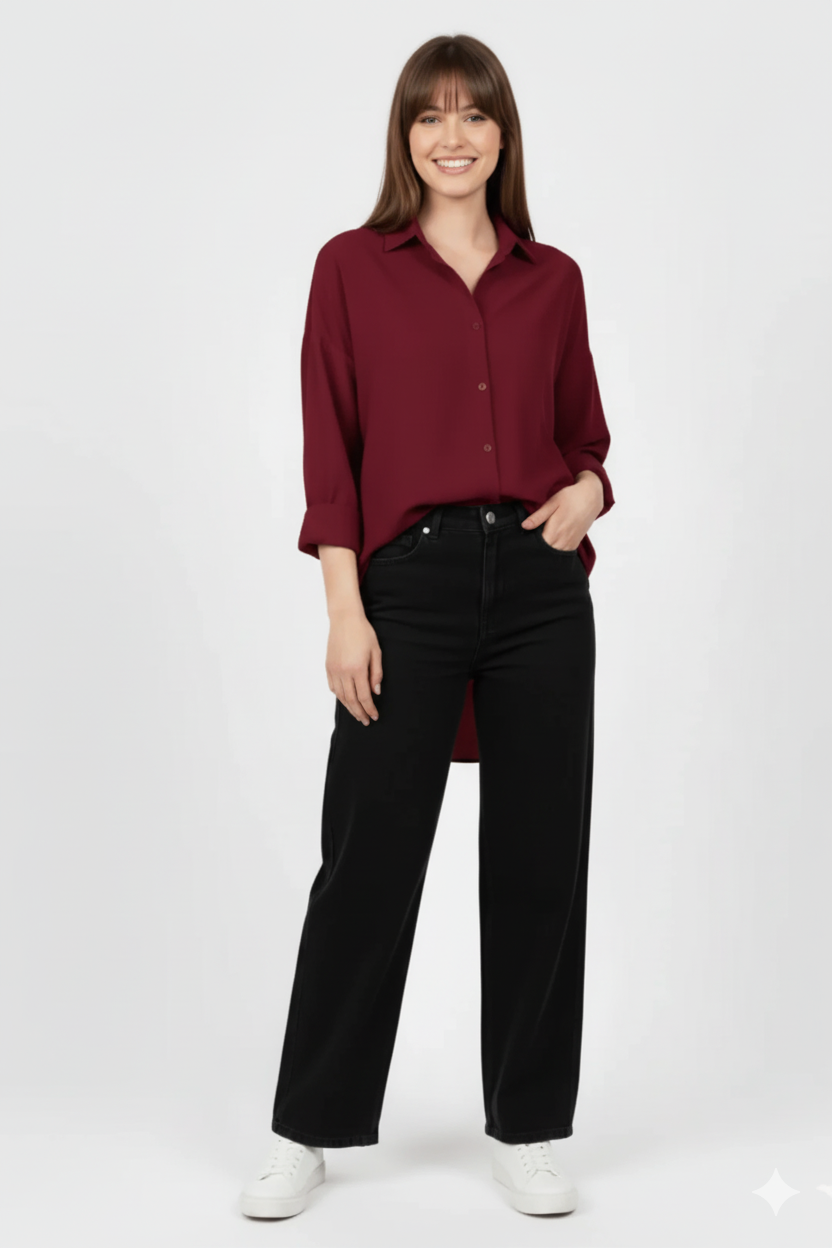 Maroon Muse Button-Down Shirt