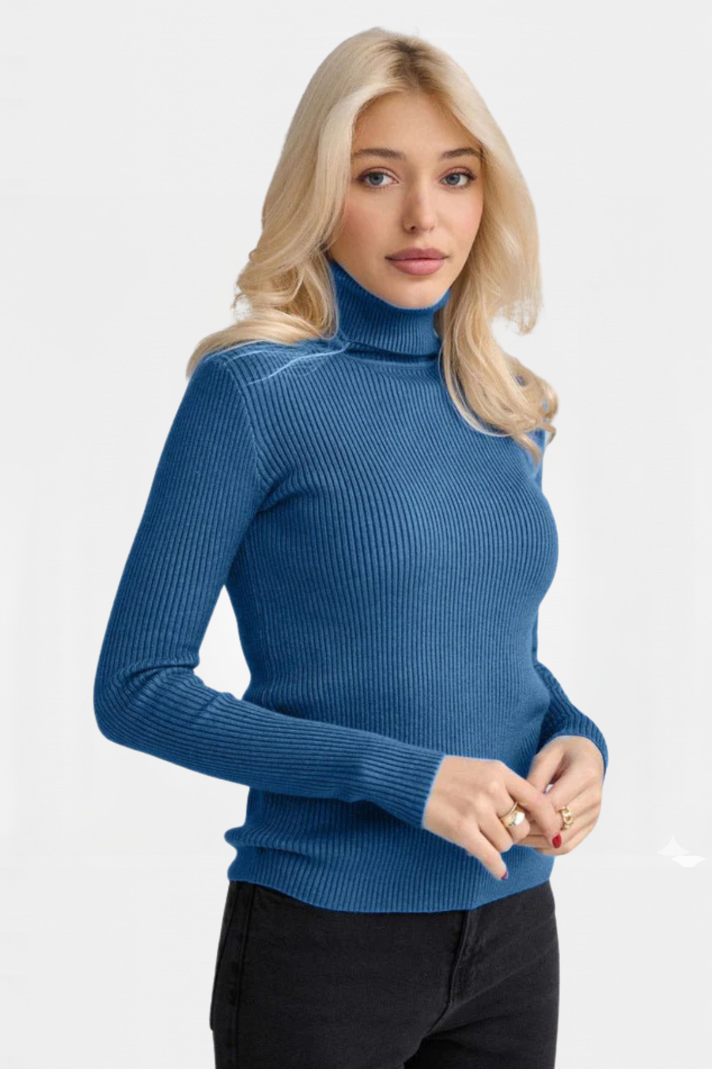 Blue Rib Knit Turtleneck