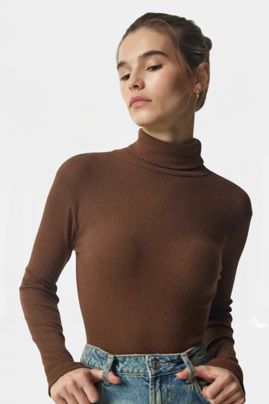 Brown Rib Knit Turtleneck