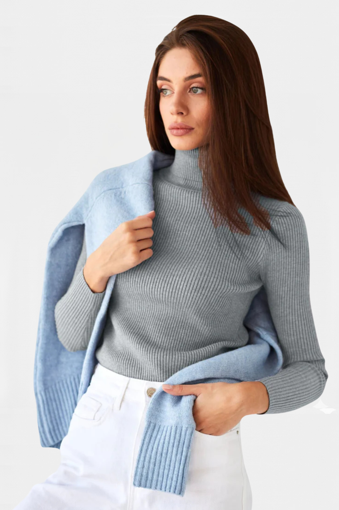 Grey Rib Knit Turtleneck