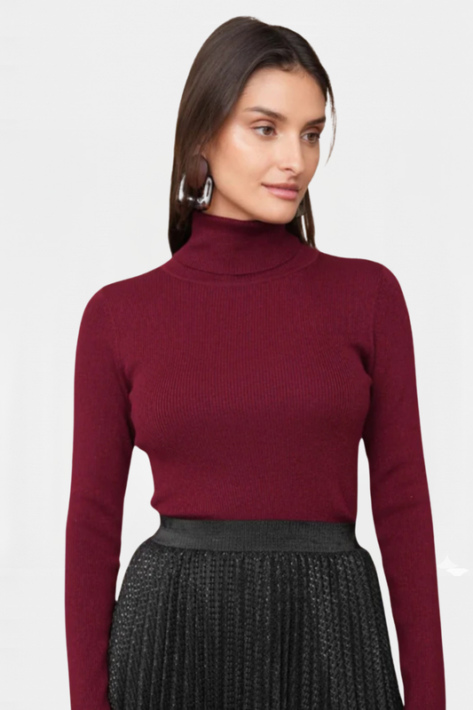 Maroon Rib Knit Turtleneck