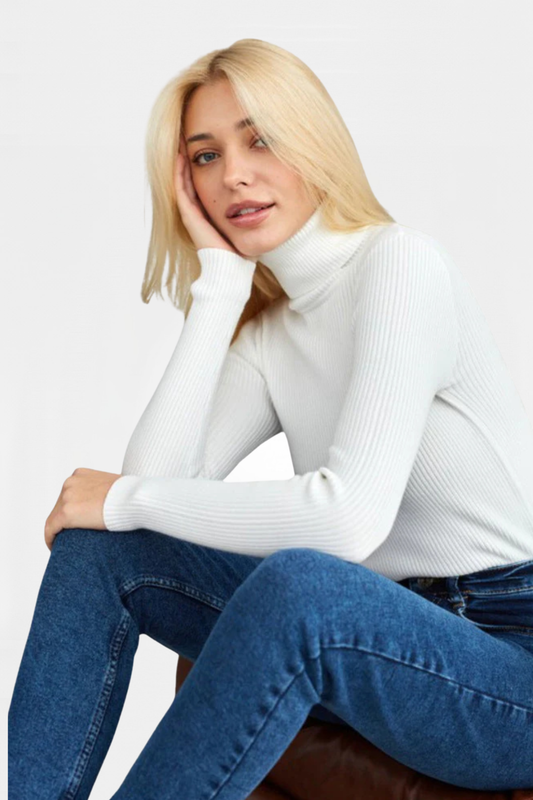 White Rib Knit Turtleneck